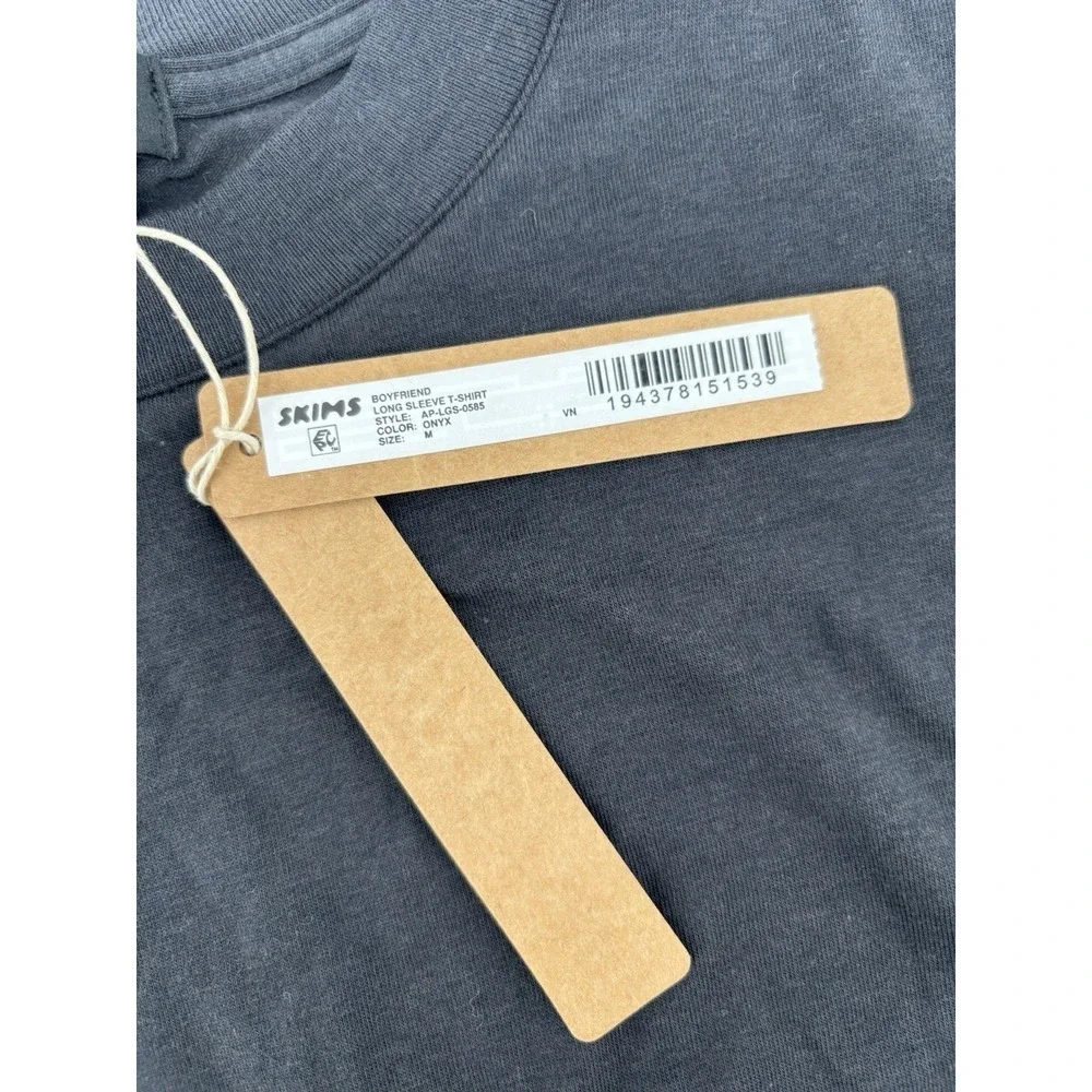 NWT SKIMS Boyfriend Long-Sleeve T-Shirt Sz M Modal Blend Onyx Cozy Soft Stretch